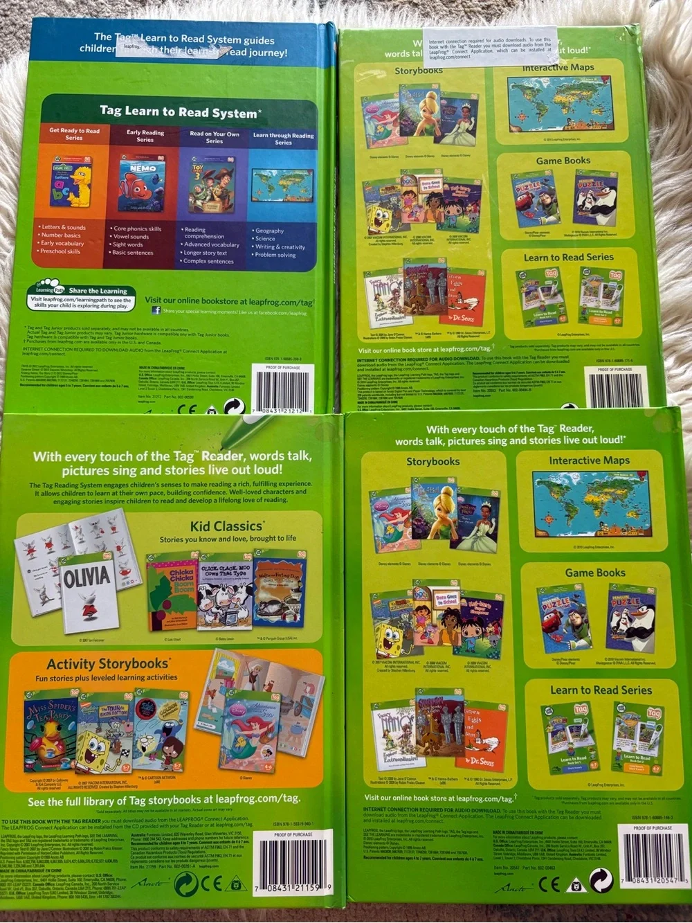 Leapfrog Tag Pen Reader System 21 Books Case Cord Bundle Disney Phonics Learning